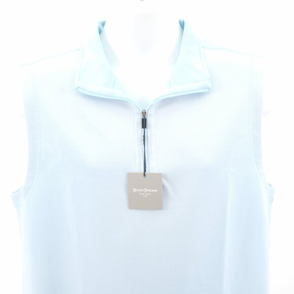NEW Hickey Freeman New York Medium Blue Sleeveless Polo Top Collared Polyester E - Picture 1 of 11